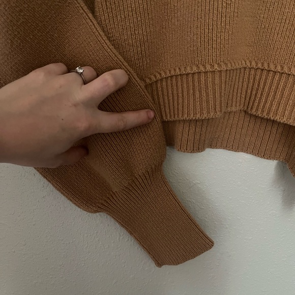 Free People Cropped Turtleneck Sweater in Camel Brown - Picture 2 of 6